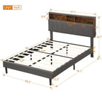Struttura letto moderna con stazione di ricarica e testiera imbottita in lino, nessun box spring necessario, struttura letto a piattaforma