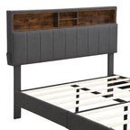 Struttura letto moderna con stazione di ricarica e testiera imbottita in lino, nessun box spring necessario, struttura letto a piattaforma