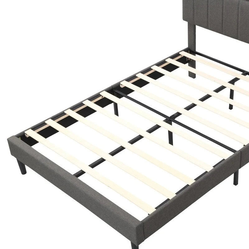 Struttura letto moderna con stazione di ricarica e testiera imbottita in lino, nessun box spring necessario, struttura letto a piattaforma