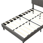 Struttura letto moderna con stazione di ricarica e testiera imbottita in lino, nessun box spring necessario, struttura letto a piattaforma