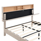 Struttura letto moderna con stazione di ricarica e testiera imbottita in lino, nessun box spring necessario, struttura letto a piattaforma