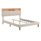 Struttura letto moderna con stazione di ricarica e testiera imbottita in lino, nessun box spring necessario, struttura letto a piattaforma