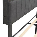 Struttura letto moderna con stazione di ricarica e testiera imbottita in lino, nessun box spring necessario, struttura letto a piattaforma