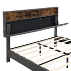 Struttura letto moderna con stazione di ricarica e testiera imbottita in lino, nessun box spring necessario, struttura letto a piattaforma