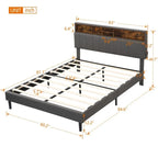 Struttura letto moderna con stazione di ricarica e testiera imbottita in lino, nessun box spring necessario, struttura letto a piattaforma