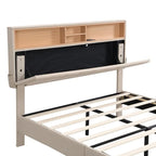 Struttura letto moderna con stazione di ricarica e testiera imbottita in lino, nessun box spring necessario, struttura letto a piattaforma