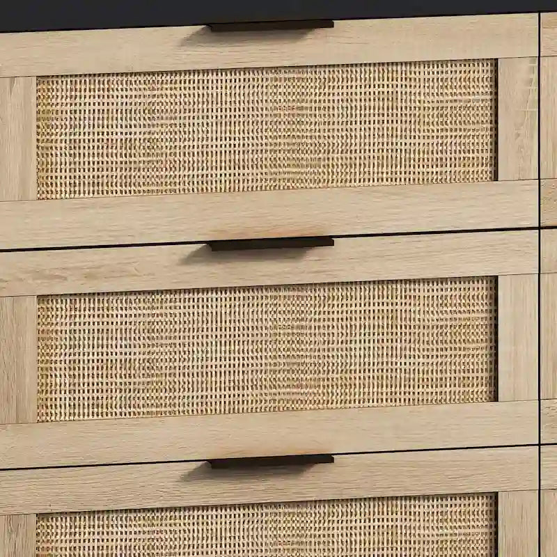 43.316-Cassettiera in rattan, mobile contenitore con cassetti in rattan, per camera da letto, soggiorno, nero