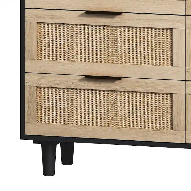 43.316-Cassettiera in rattan, mobile contenitore con cassetti in rattan, per camera da letto, soggiorno, nero
