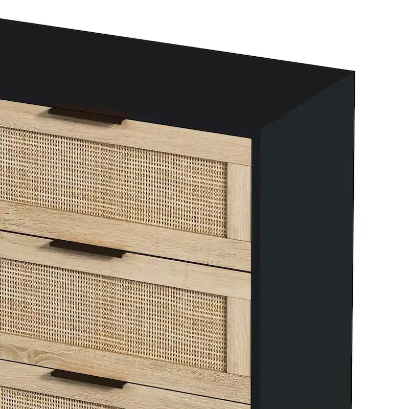 43.316-Cassettiera in rattan, mobile contenitore con cassetti in rattan, per camera da letto, soggiorno, nero