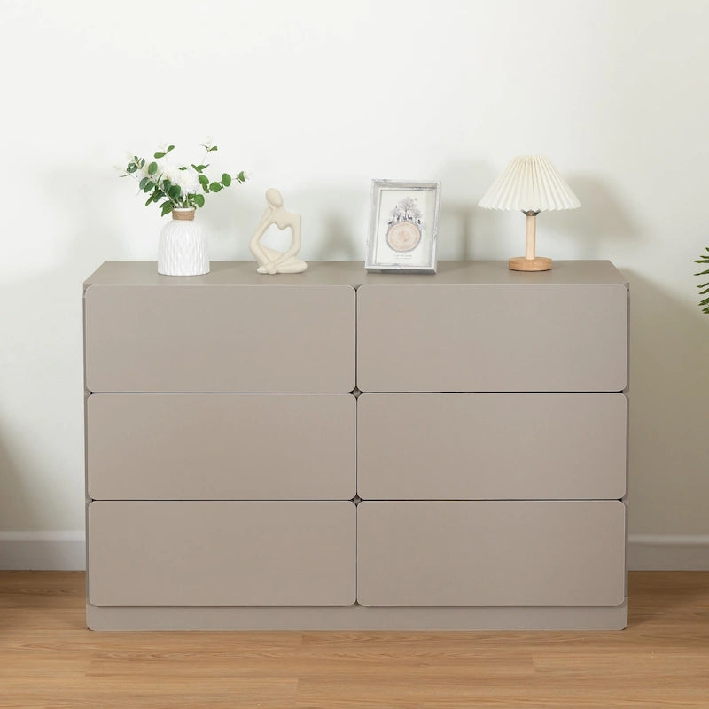Cassettiera a 6 cassetti larga 119 cm, Credenza mobile contenitore, Consolle, Mobiletti contenitore senza maniglie