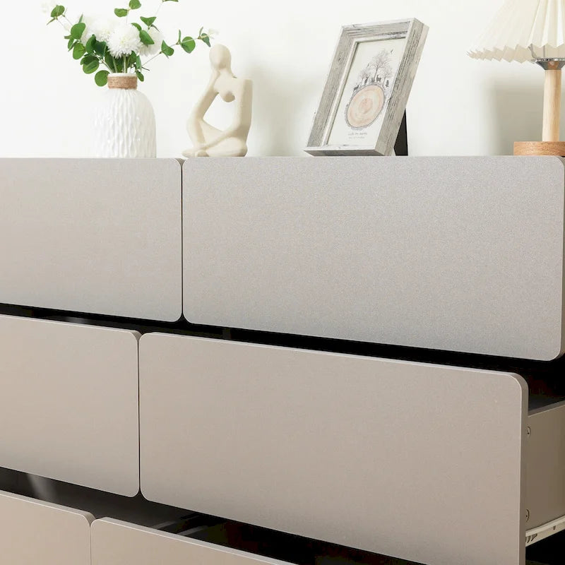 Cassettiera a 6 cassetti larga 119 cm, Credenza mobile contenitore, Consolle, Mobiletti contenitore senza maniglie