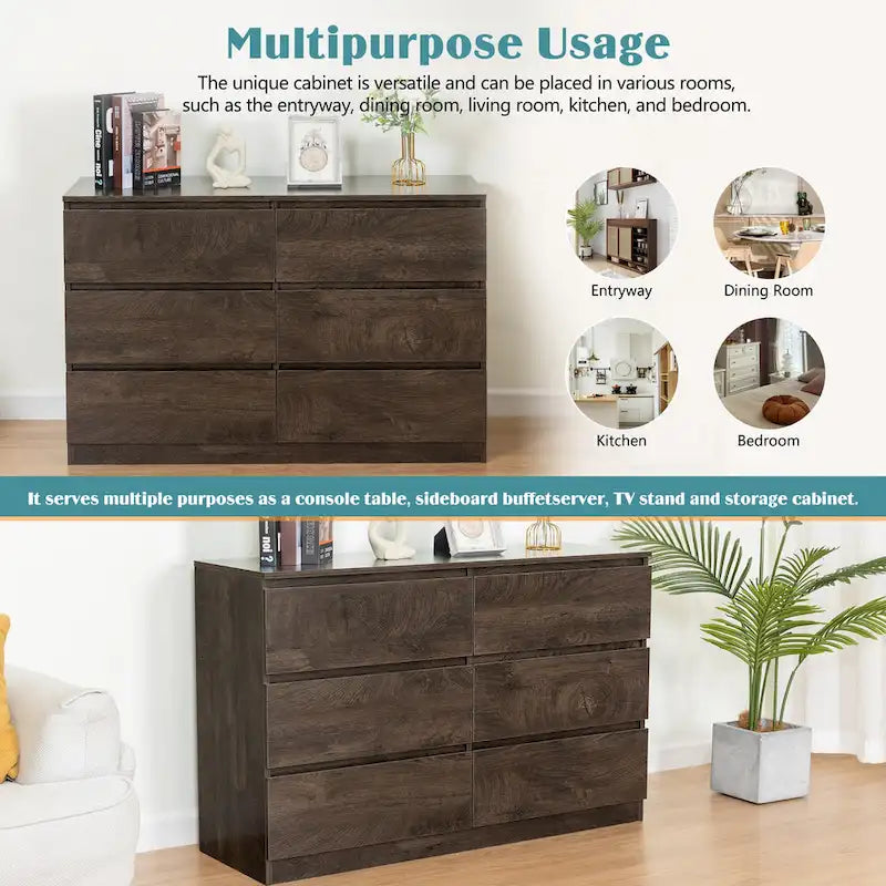 6-Drawer 47 in. W Dresser Chest of Drawers,Buffet Server Console Table Storge Cabinets,Accent Storage Cabinets No Handle