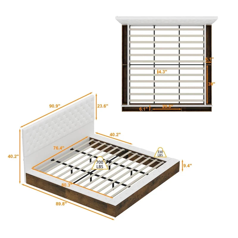 Queen/King Designer Bed Frame with LED Ambiance Lighting PU Leather
