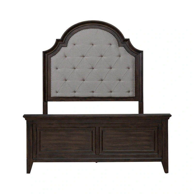 Paradise Valley Saddle Brown Upholstered Bed, Dresser and Mirror Set