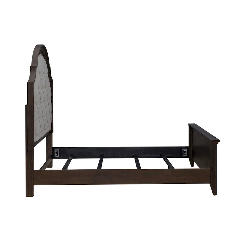 Paradise Valley Saddle Brown Upholstered Bed, Dresser and Mirror Set