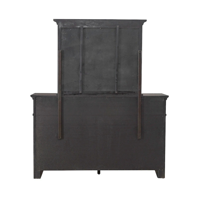 Paradise Valley Saddle Brown Upholstered Bed, Dresser and Mirror Set