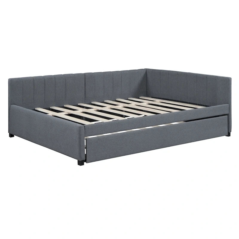 Letto a giorno imbottito Full Size con letto estraibile, struttura divano letto, nessuna rete a molle richiesta