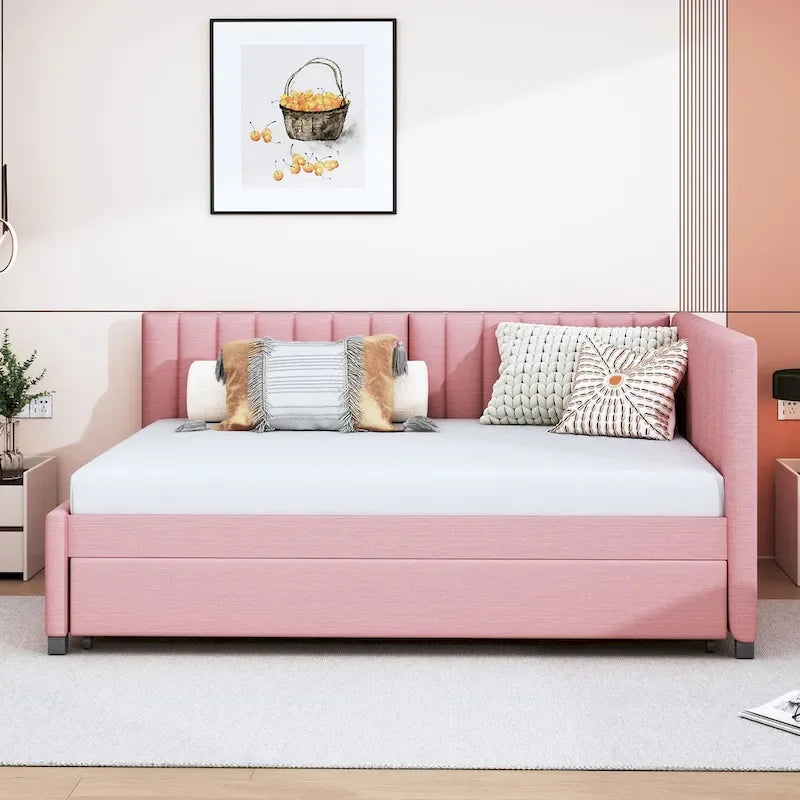 Letto a giorno imbottito Full Size con letto estraibile, struttura divano letto, nessuna rete a molle richiesta