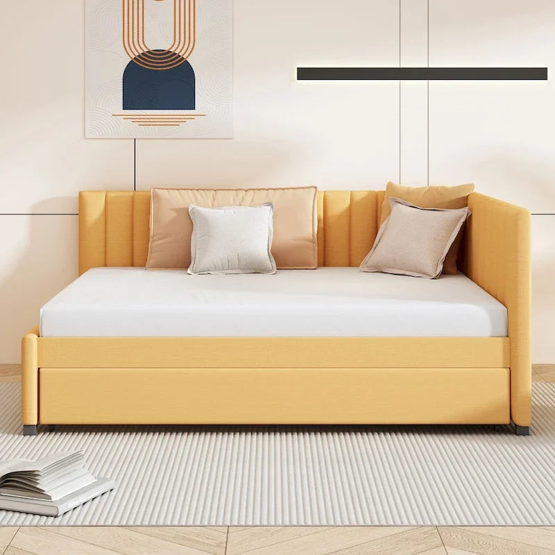 Letto a giorno imbottito Full Size con letto estraibile, struttura divano letto, nessuna rete a molle richiesta