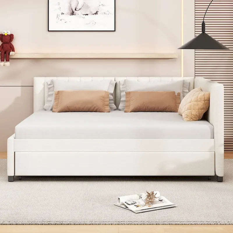 Letto a giorno imbottito Full Size con letto estraibile, struttura divano letto, nessuna rete a molle richiesta