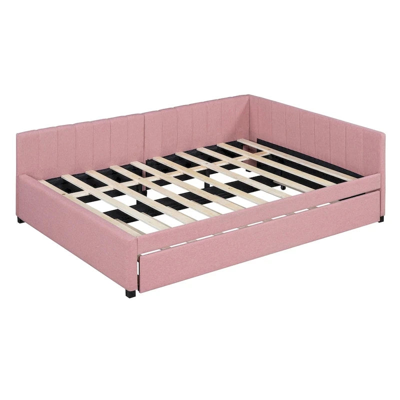 Letto a giorno imbottito Full Size con letto estraibile, struttura divano letto, nessuna rete a molle richiesta