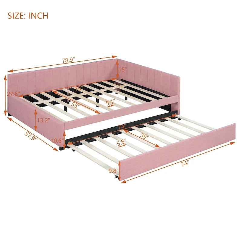 Letto a giorno imbottito Full Size con letto estraibile, struttura divano letto, nessuna rete a molle richiesta
