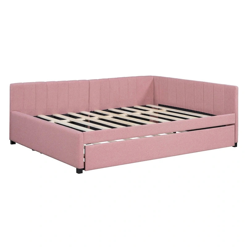 Letto a giorno imbottito Full Size con letto estraibile, struttura divano letto, nessuna rete a molle richiesta
