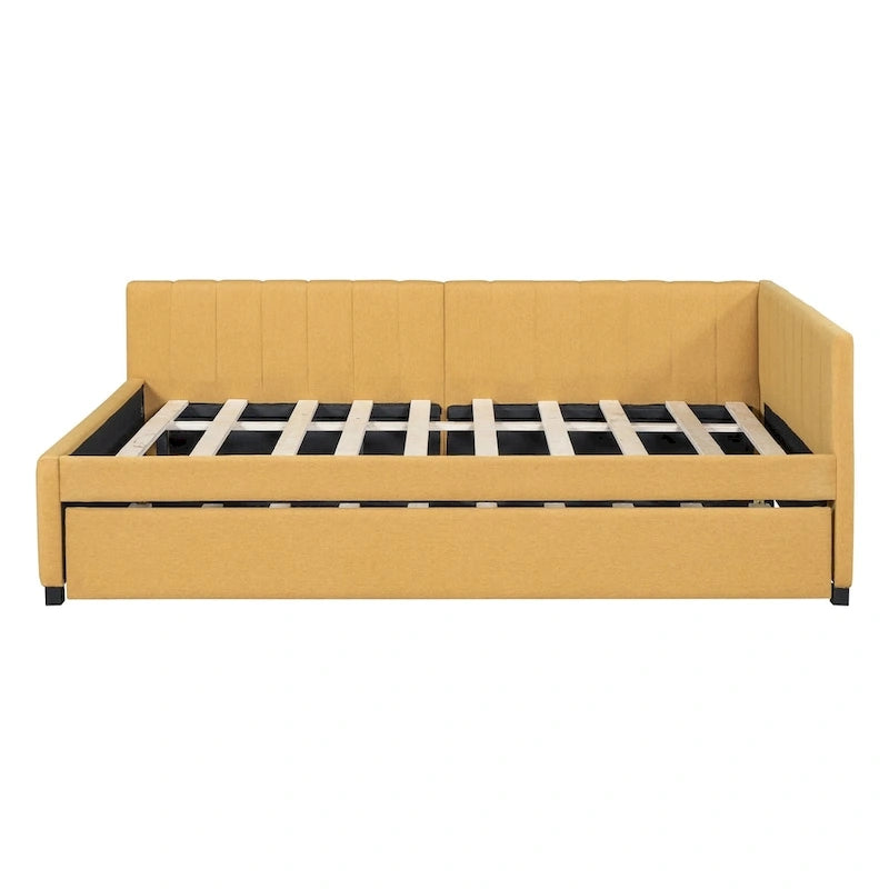 Letto a giorno imbottito Full Size con letto estraibile, struttura divano letto, nessuna rete a molle richiesta