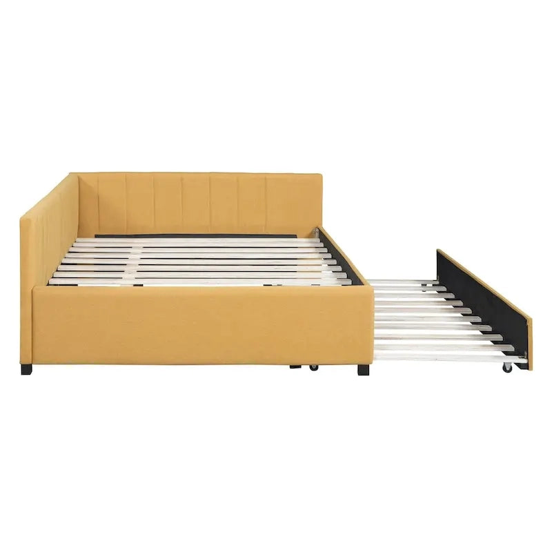 Letto a giorno imbottito Full Size con letto estraibile, struttura divano letto, nessuna rete a molle richiesta
