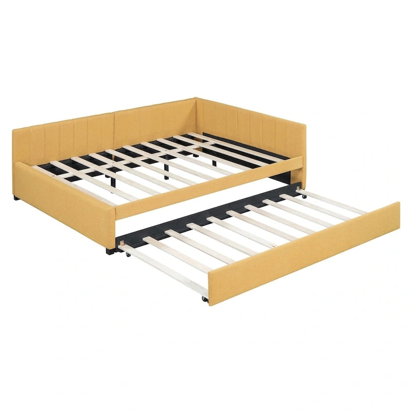 Letto a giorno imbottito Full Size con letto estraibile, struttura divano letto, nessuna rete a molle richiesta