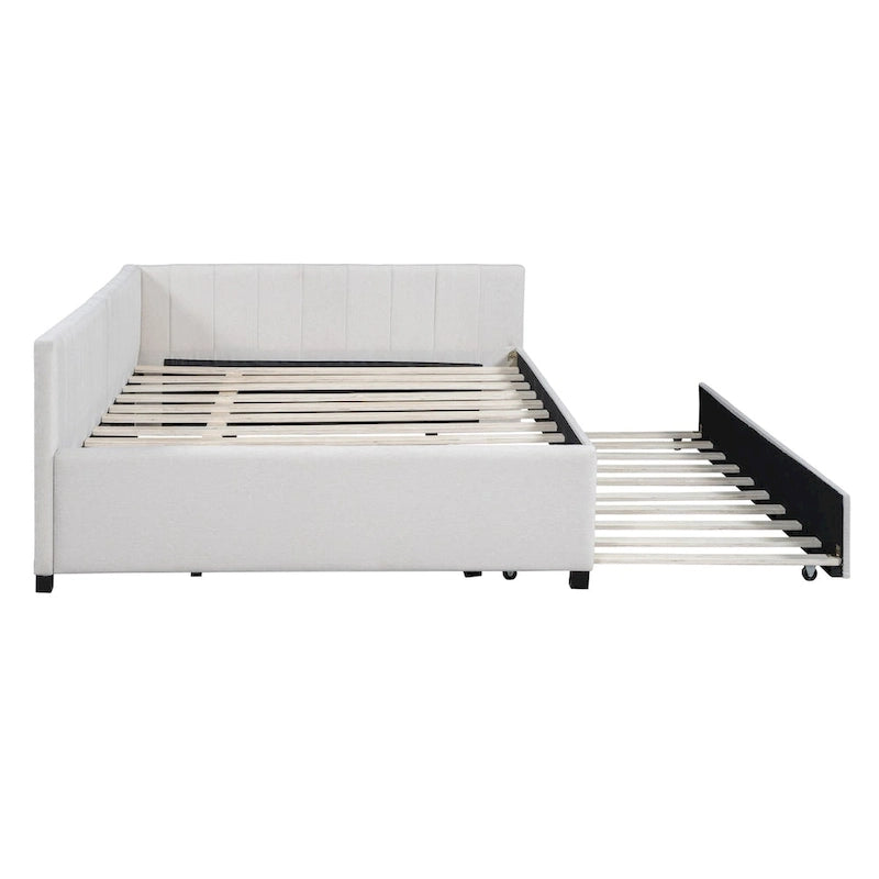 Letto a giorno imbottito Full Size con letto estraibile, struttura divano letto, nessuna rete a molle richiesta