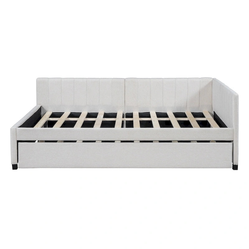 Letto a giorno imbottito Full Size con letto estraibile, struttura divano letto, nessuna rete a molle richiesta