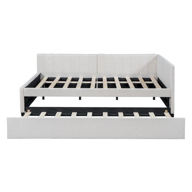 Letto a giorno imbottito Full Size con letto estraibile, struttura divano letto, nessuna rete a molle richiesta
