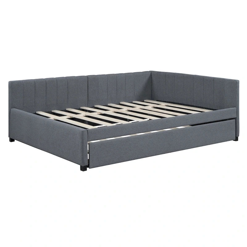 Letto a giorno imbottito Full Size con letto estraibile, struttura divano letto, nessuna rete a molle richiesta