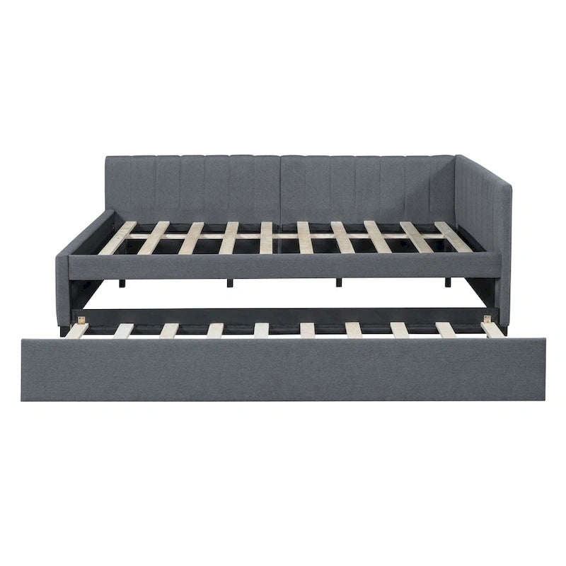 Letto a giorno imbottito Full Size con letto estraibile, struttura divano letto, nessuna rete a molle richiesta