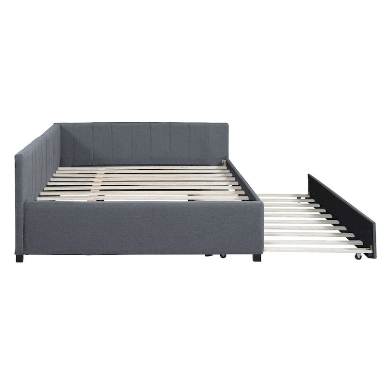 Letto a giorno imbottito Full Size con letto estraibile, struttura divano letto, nessuna rete a molle richiesta