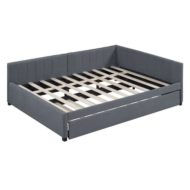 Letto a giorno imbottito Full Size con letto estraibile, struttura divano letto, nessuna rete a molle richiesta