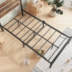 Platform Bed Frame with Rustic Vintage Wood Headboard