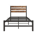 Platform Bed Frame with Rustic Vintage Wood Headboard