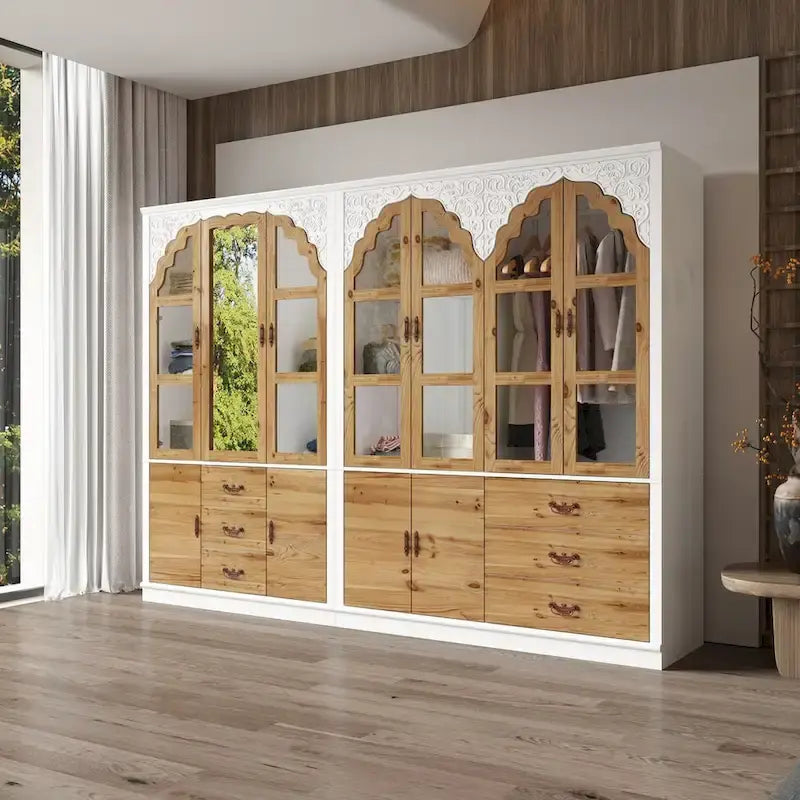 Vintage-Inspired Grand Closet Dual Wardrobe Set with Metal Accents