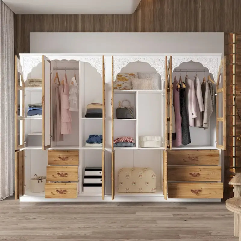 Vintage-Inspired Grand Closet Dual Wardrobe Set with Metal Accents