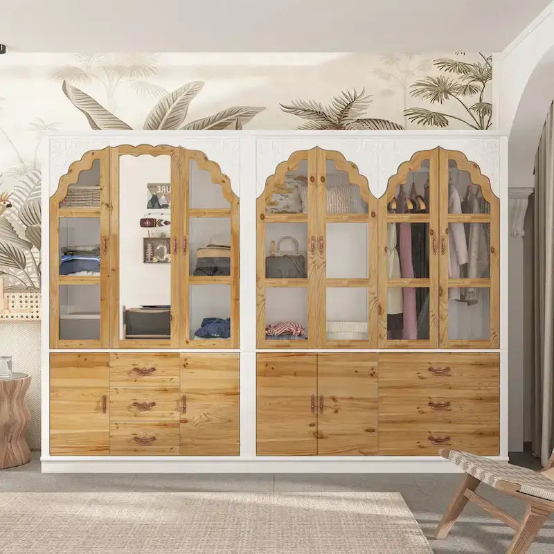 Vintage-Inspired Grand Closet Dual Wardrobe Set with Metal Accents