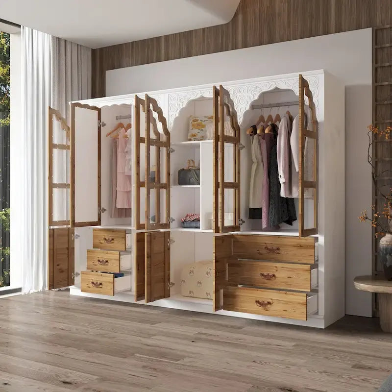 Vintage-Inspired Grand Closet Dual Wardrobe Set with Metal Accents