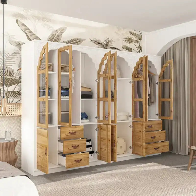 Vintage-Inspired Grand Closet Dual Wardrobe Set with Metal Accents
