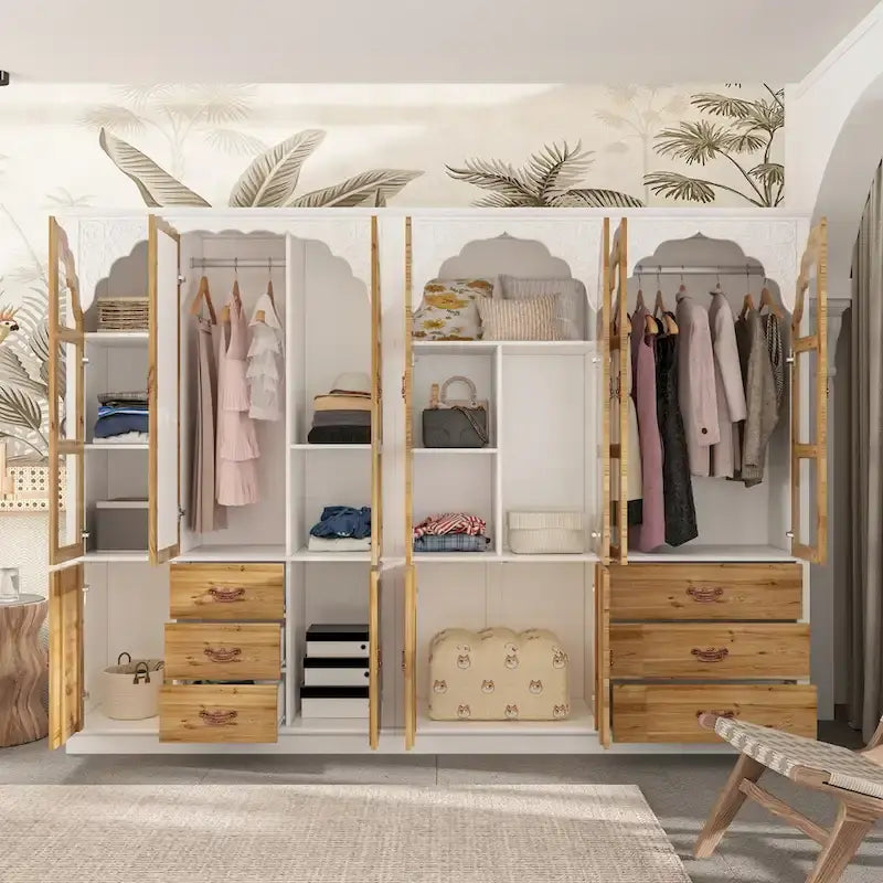 Vintage-Inspired Grand Closet Dual Wardrobe Set with Metal Accents
