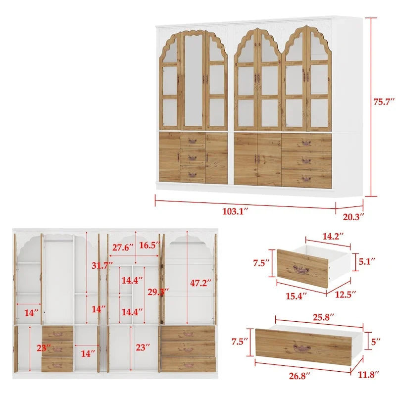 Vintage-Inspired Grand Closet Dual Wardrobe Set with Metal Accents