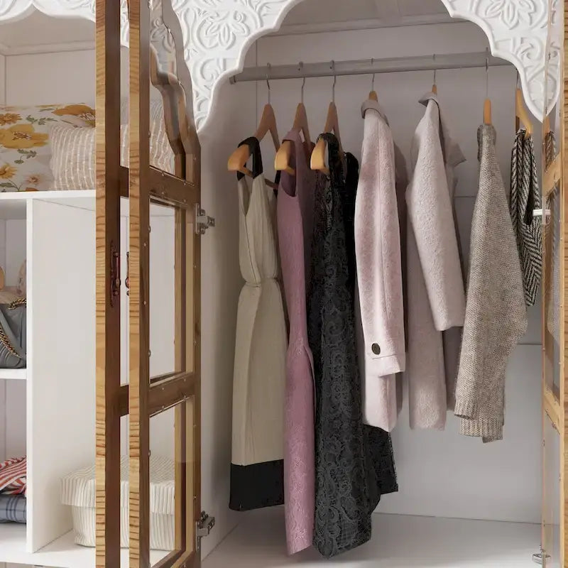 Vintage-Inspired Grand Closet Dual Wardrobe Set with Metal Accents