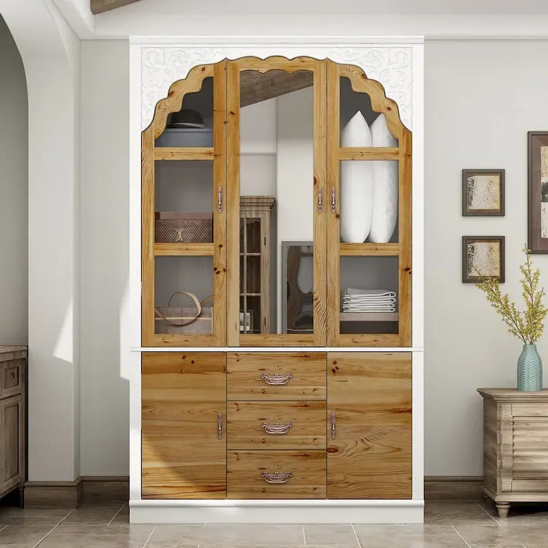 Vintage-Inspired Grand Closet Dual Wardrobe Set with Metal Accents