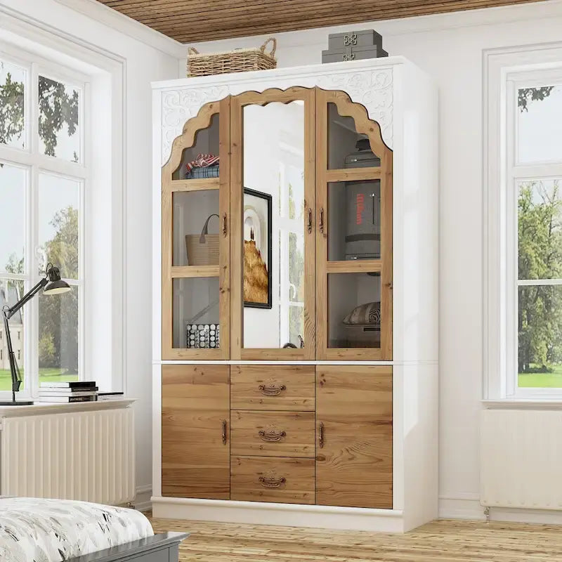 Vintage-Inspired Grand Closet Dual Wardrobe Set with Metal Accents