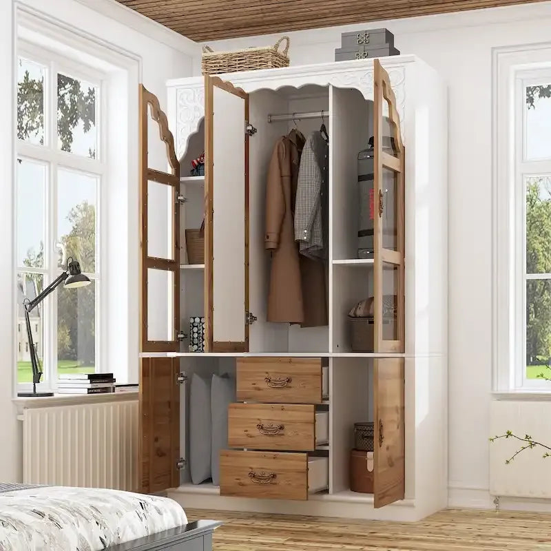 Vintage-Inspired Grand Closet Dual Wardrobe Set with Metal Accents